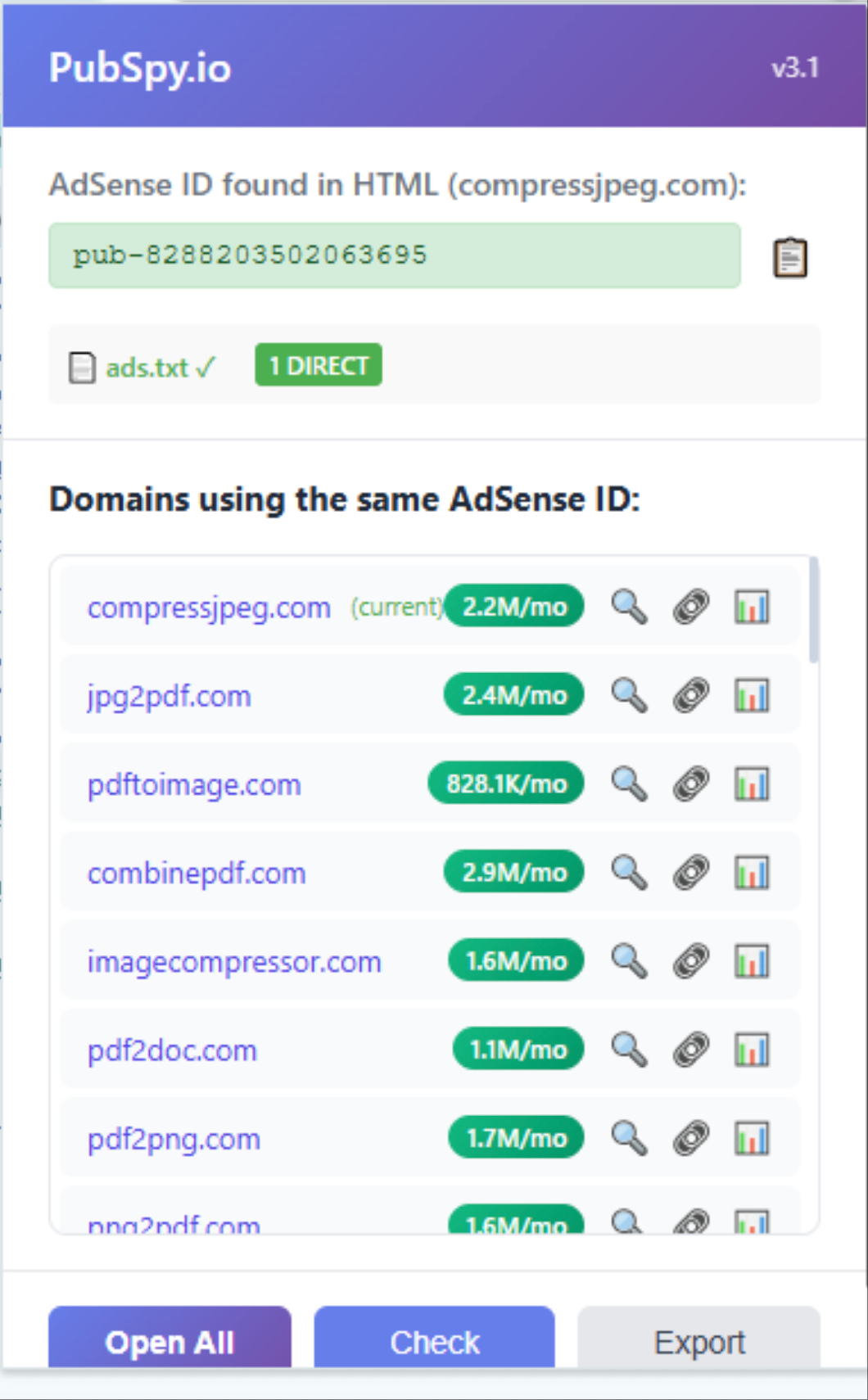 PubSpy Extension Demo - AdSense ID Detection Interface